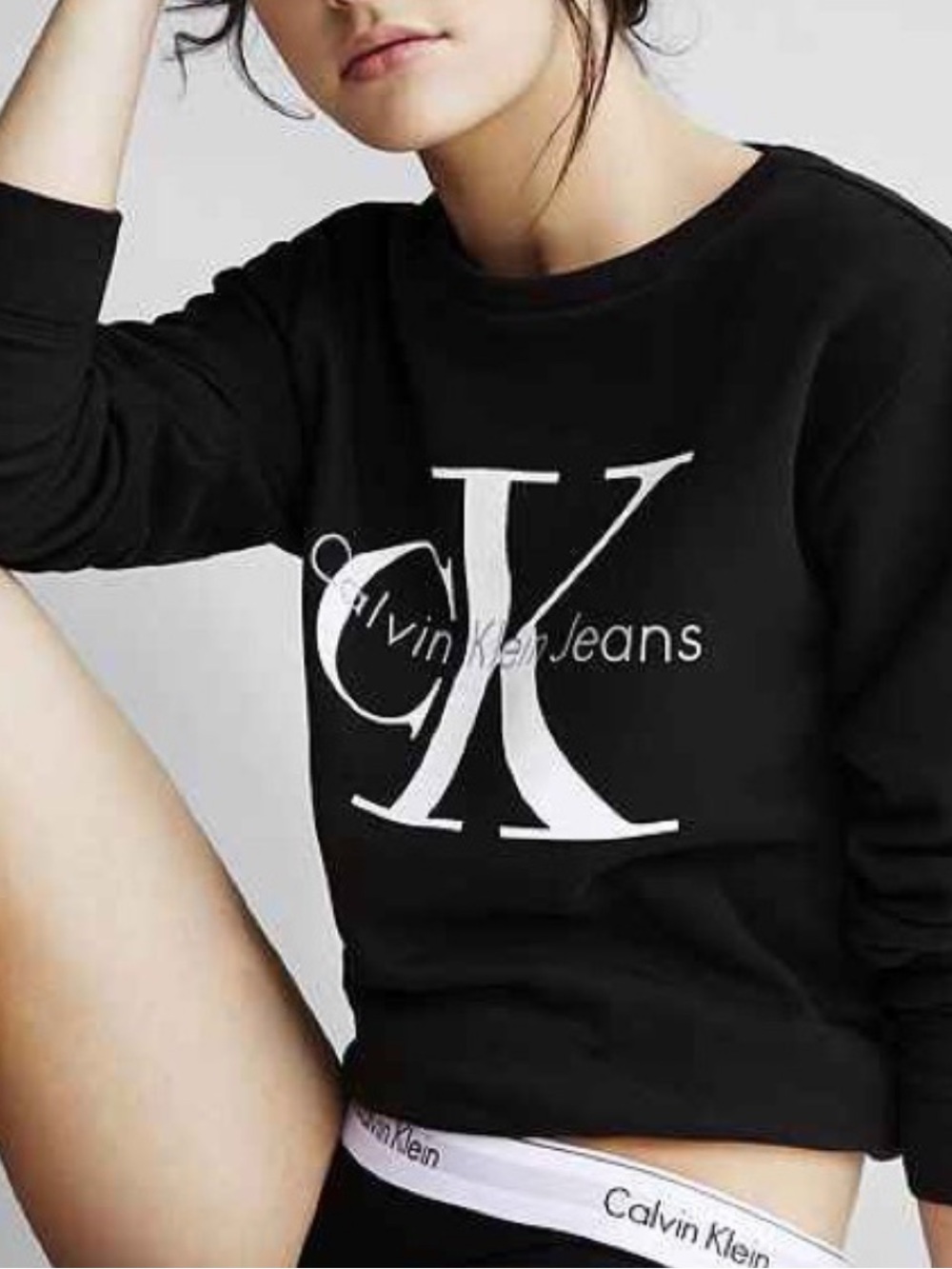 Calvin Klein Black Crewneck Sweatshirt with White CK Logo